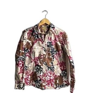 Investments DILLARDS Gold Label Floral Blouse PETITE Size14P Button up Shirt